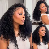 Demi-perruque cheveux humains crépus bouclés sans colle perruque cheveux humains prêt à porter 3 en 1 demi-perruque cordon 180 densité sans colle demi-perruque 5