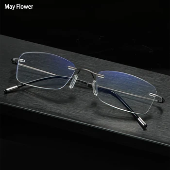 Blue Light BlocKing Men Reading Glasses TR90 Memory Titanium Rimless Glasses Presbyopic Eyeglasses +1.0 +1.5 +2.0 +2.5 +3.0