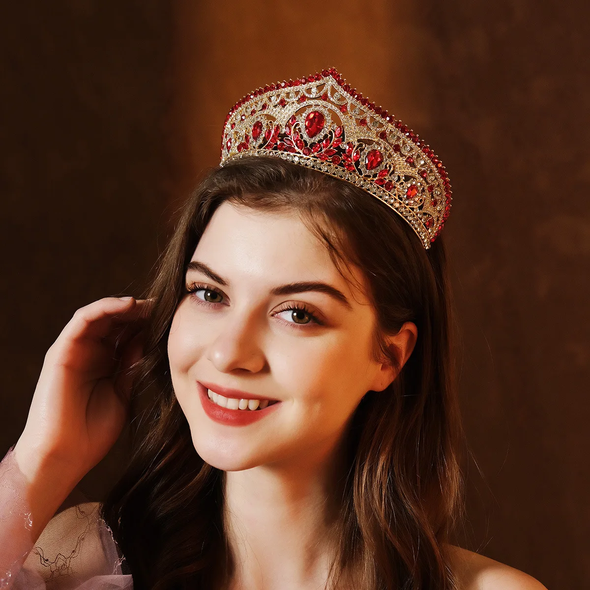 Royal Queen Diadas Women Princess Sliver Crystal Bridal Crowns Gold Red Bride Jewelry Accessori Per Capelli Da Sposa Pageant Diadem