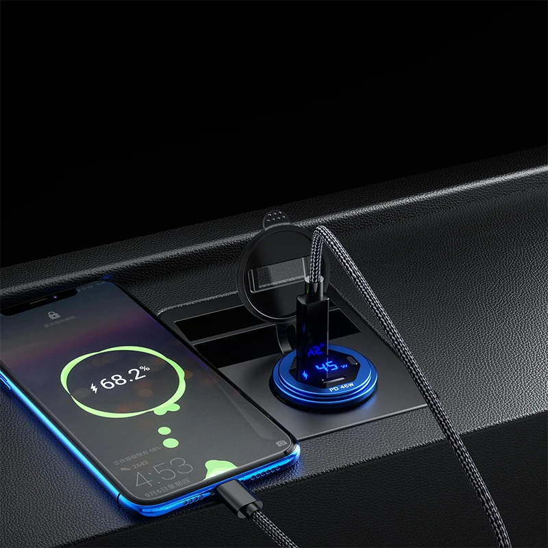 

New Metal Dual 90W USB C Type C PD Fast Car Charger 12V/24V with Voltage/Power Display for SUV Motorcycle Truck Boat Bus RV ATV