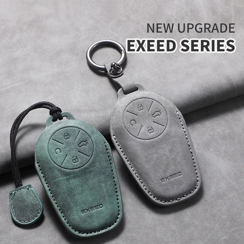 Leather Car Key Case Cover Shell Fob Long style for Chery EXEED LX TXL AtlantiX ET ES VX Car Fob Holder Keychain