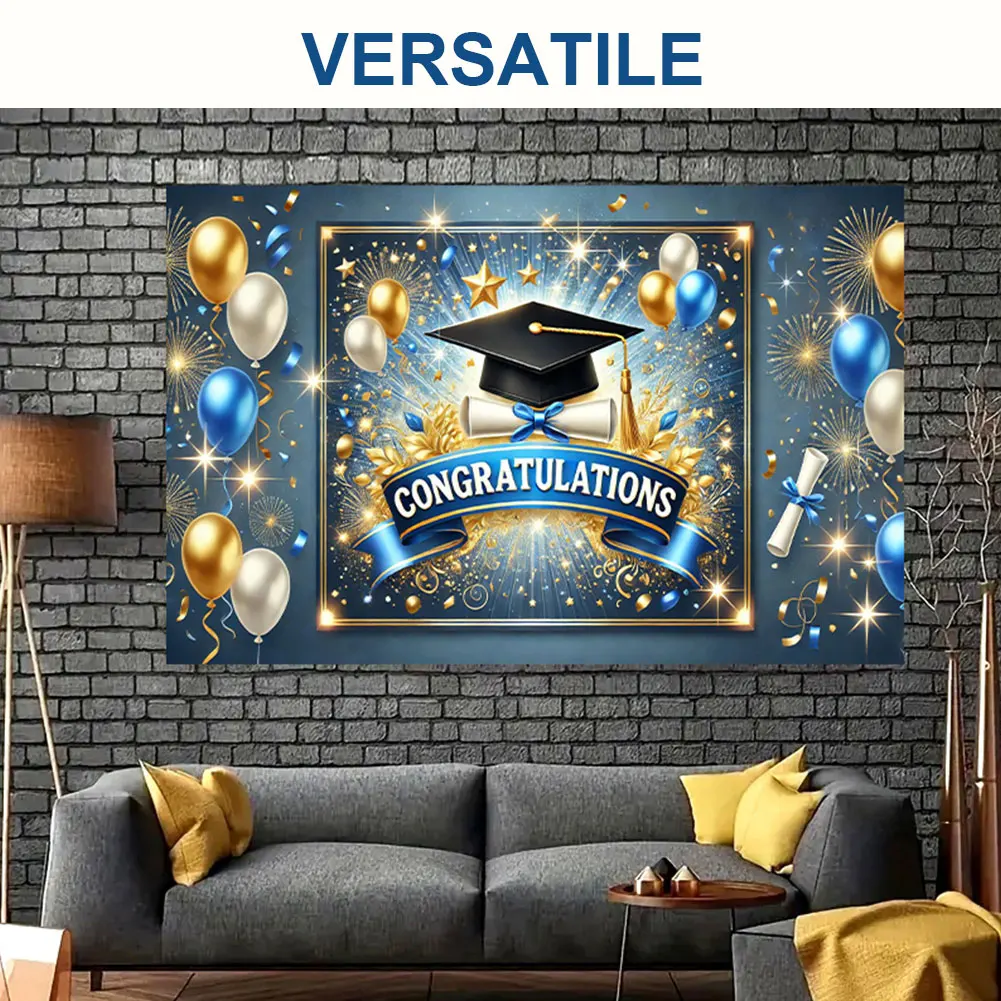 Congrats Grad Photography Background Cloth Photocall Backdrop Colorful Photo Banner for Graduation Ceremony Party Decor