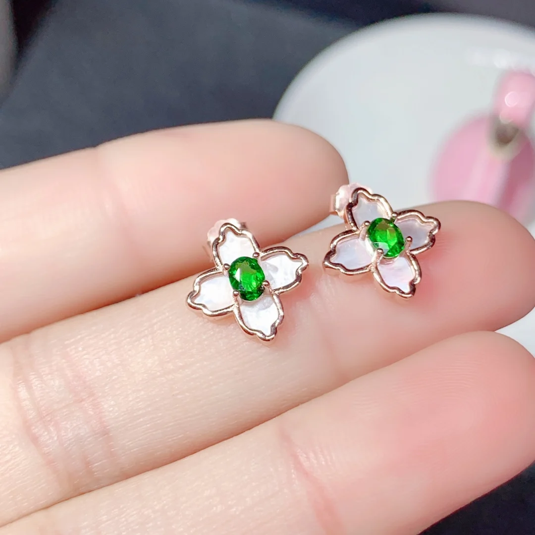 

Silver 925 natural diopside women's earrings Luxury Women's Christmas Gift Nail Wedding Free Shipping Boutique jewelry