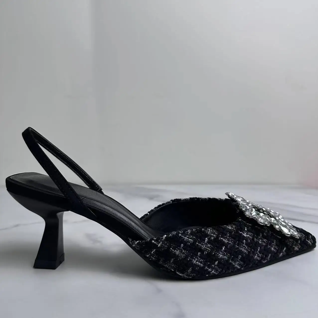 

New 2024 Gentle Temperament Rhinestone High-heeled Sandals Baotou Empty Stiletto Bridesmaid Shoes