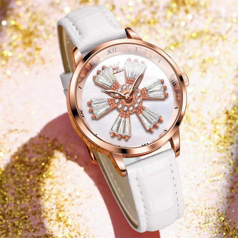 Reloj Mujer OLEVS Brand Luxury Women Quartz Watch Rotating Crystal Dial Ladies Fashion Waterproof Wristwatches 2024