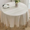 French Round Tablecloth Household Circular Table Cover Linen Cotton Tablecloth with Tassels Home Party Wedding Kitchen Decor 1