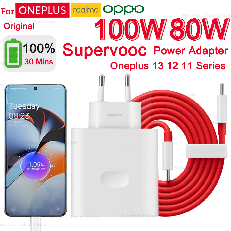  Original Oneplus Charger SuperVOOC 100W Type-A Power Adapter EU 80W Super Fast Type C Cable One Plus 13 12 11 10 Pro Nord CE 3 5 