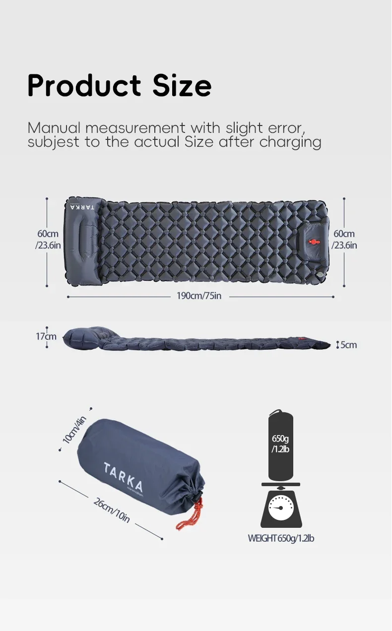 Description Picture 3 of itemTARKA Outdoor Camping Mats Air Cushion with Pillow Inflatable Tourist Sleeping Pad Climbing Trekking Self-Inflating Mattress