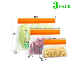 Eco - Friendly Reusable Silicone Food Storage Bags - Leakproof Stand - Up Containers - 3pcs set (Orange)