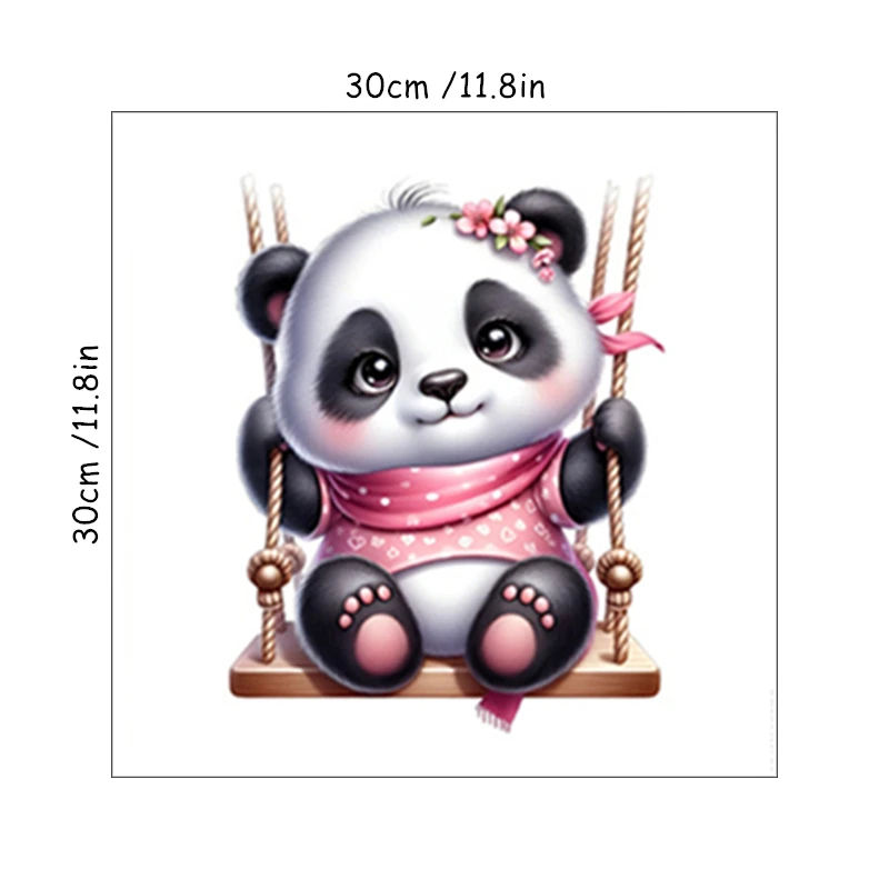Cute Pink Baby Panda Plays Swing 3D Vinyl Mural Stickers Home Decoration for Kids Room Self Adhesive Wallpaper on the Door Wall