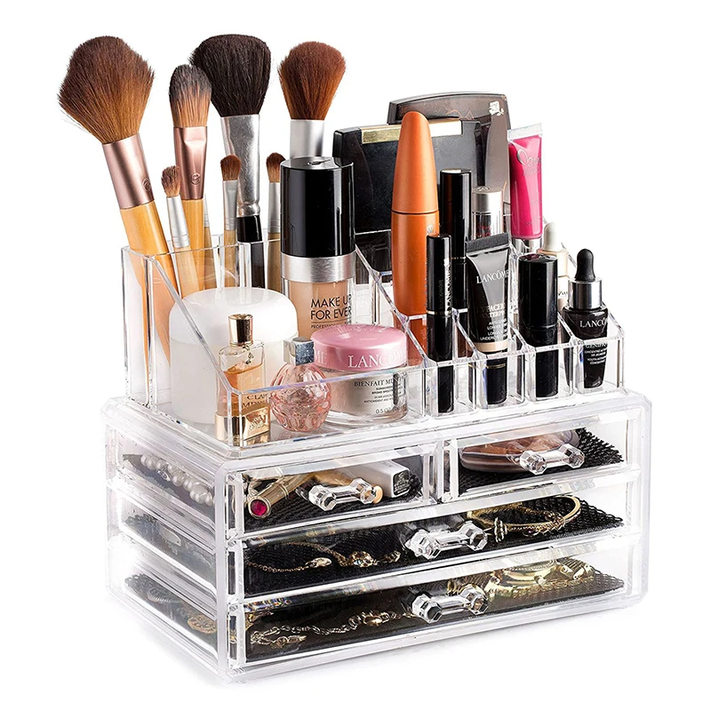 Organizador de maquillaje para cosméticos, caja de almacenamiento de acrílico transparente, joyería, esmalte de uñas
