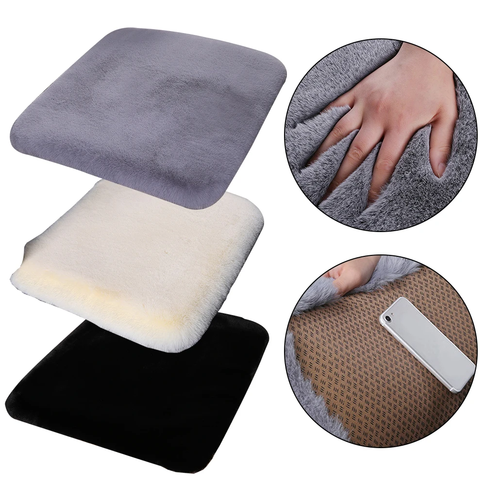 

1x 49*49cm Car Seat Cover Winter Warm Seat Cushion Anti Slip Cushion Pad Plush Rabbit Fur Warm And Thickened Office Cushion