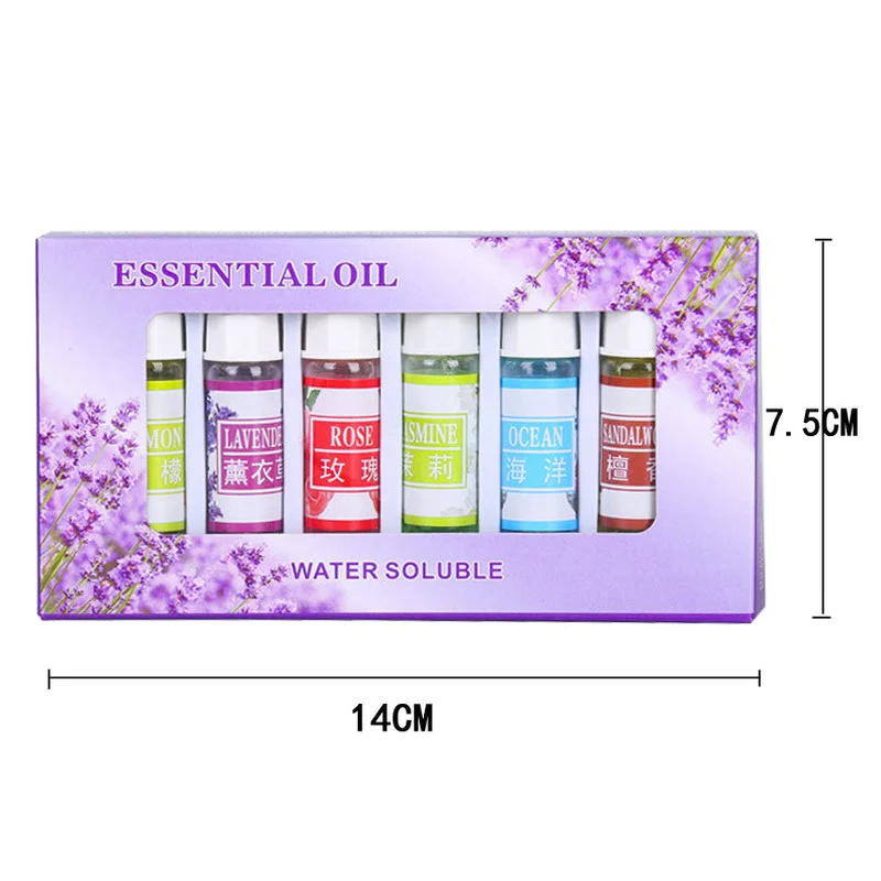 6pcs/set Aromatic Fresh Humidifier Aromatherapy Machine Natural Aroma Essential Oil Six Flavors 5ml Rose Orange Ocean essential oil set
