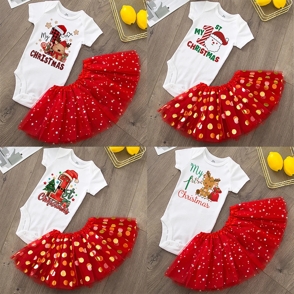 Baby Girls Cake Smash Dresses Outfits Newborn Xmas Party Tutu + Bodysuit Dress Set Infant Baptism Clothes