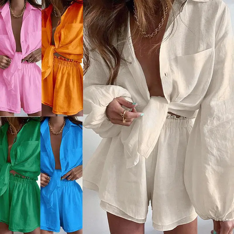 

Joker Fashion Daily Temperament Spring And Summer High Waist New Leisure Fashion Ruffled Two-piece Solid Color Long Sleeve Suit