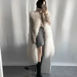 Chic Faux Fox Fur Vest Coat Winter Women Casual Slim Sleeveless Jacket Imitation Mink Fur Tank Long Hair shaggy Cardigan Tops