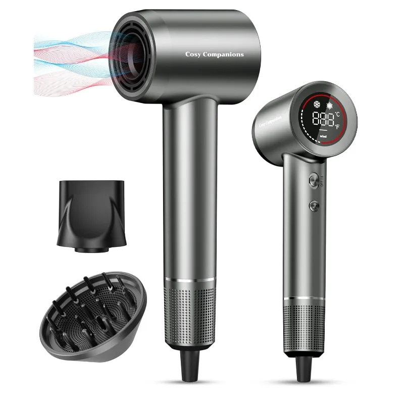 

Hair Dryer - Negative Ionic Blow Dryer with 150000 RPM High Speed Brushless Motor for Fast Drying, Low Noise, HD Display Hair