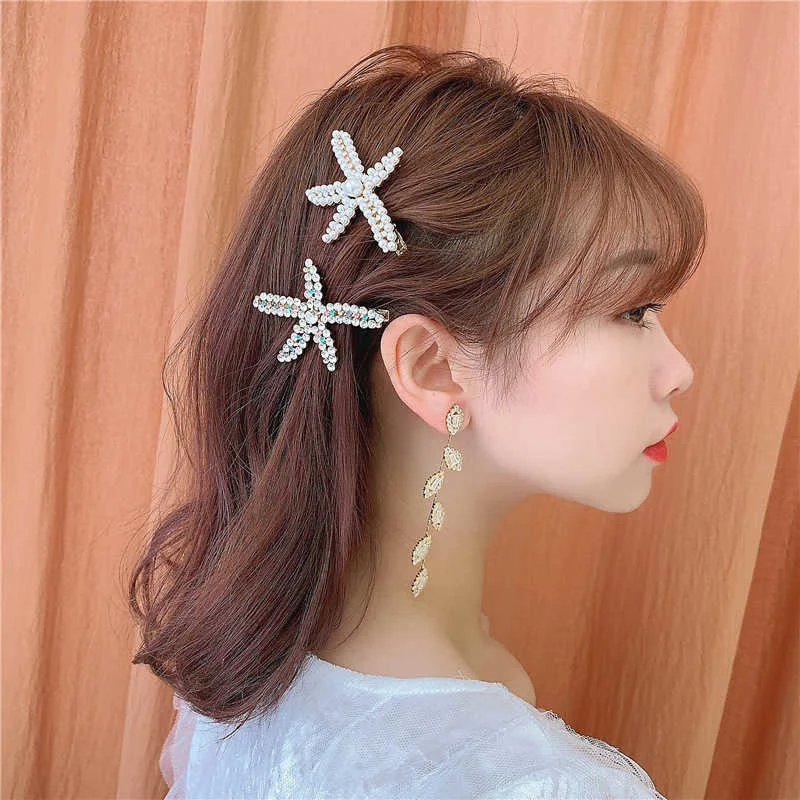 Neue Mode Seestern Clip für Frauen trend ige Mädchen Acryl Perle Berrettes geometrische Haarschmuck Haar griff Geschenk – Detail 6