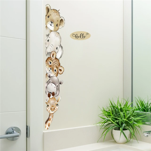 Rajzfilm Ajtó Matricák Erdei Állat Zsiráf Elefánt Fali Gyerekszobáknak Baba Óvodai Szoba Otthoni Dekoráció Vinil - Image 3