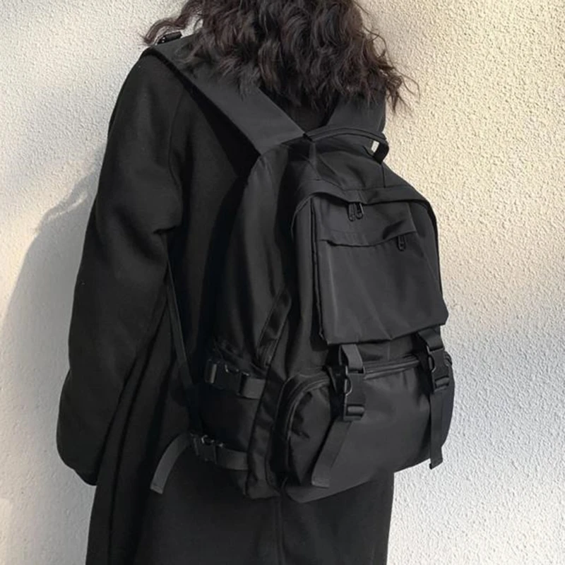 

Backpacks Preppy Students Backpack Large Capacity Button Travel Bag Solid Simple Harajuku Chic Fashion Retro Unisex High Street