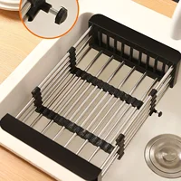 1pc Adjustable Dish Drainer Telescopic Over Sink Dish Drying Rack with  Fruit Vegetable Drain Basket Kitchen Tools and Utensils 1