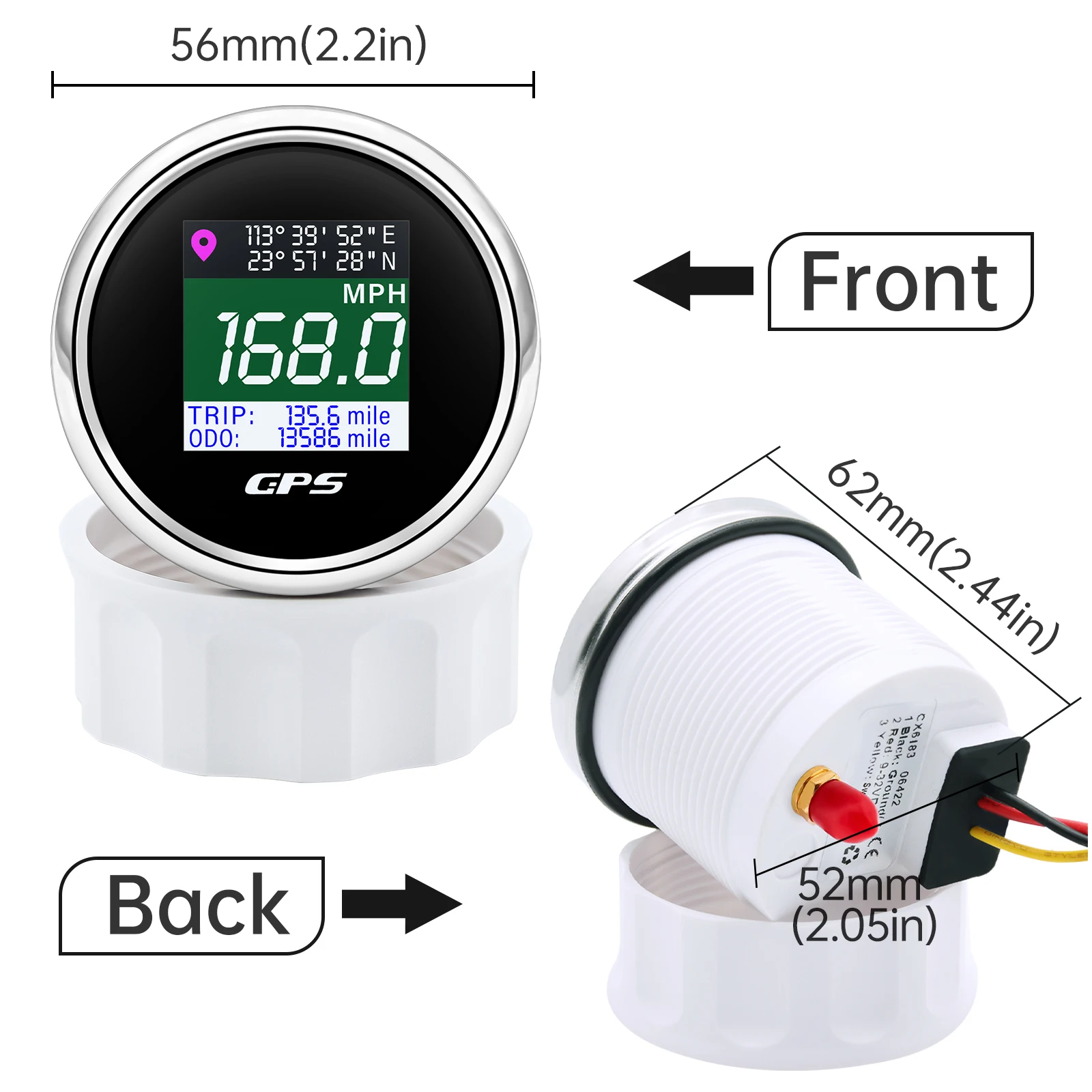 52mm Waterproof TFT Screen LCD Digital GPS Speedometer Gauge Km/h MPH Knots Adju