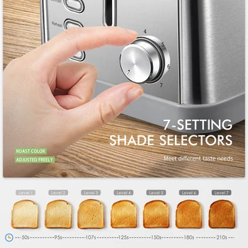 2 slice toaster, Retro Bagel Toaster Toaster with 7 Bread Shade Settings, 2 Extra Wide Slots, Defrost/Bagel/Cancel Function, Rem 4
