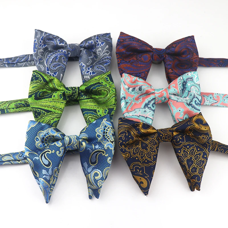 

12CM Men's Big Bow Ties Polyester Jacquard Paisley Cashaw Bowties Evening Dress Wedding Ceremony Butterfly Red Formal Cravat