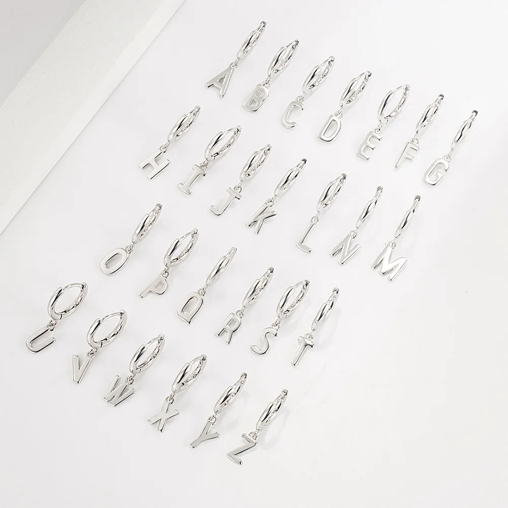 New in 925 Sterling Silver 26 Letter Ring Stud Earrings For Women Wedding Jewelry Accessories Wholesale Money 925