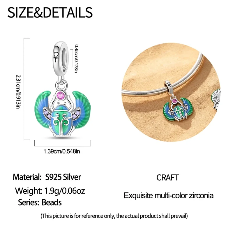 세련된 빛나는 스카라브 참 펜던트 오리지널 팔찌에 적합 DIY 여성 웨딩 주얼리 선물