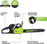 80V 18" Brushless Cordless Chainsaw (Great for Tree Felling, Limbing, Pruning / 75+ Compatible Tools), Tool Only, Black & Green 2