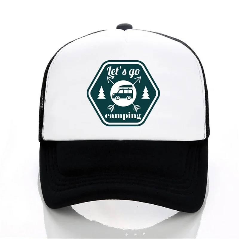 

Let's Go Camping Cartoon print Baseball cap men women outdoor Camping hat Summer cool Mesh Breathable Adjustable snapback hats