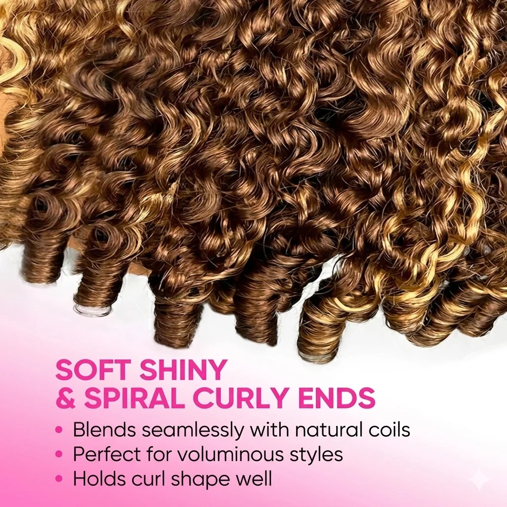 Highlight Burmese Curly 3 IN 1 Half Wigs Human Hair Glueless Wig Human Hair Half Wig Drawstring Burmese Curly Hair Half Wigs 4