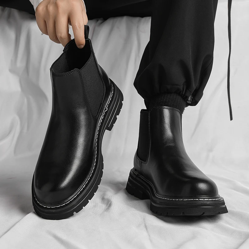 Mens Chelsea Boots Brand Retro Comfortable Fashion Men Boots Casual Wedding Party Cow Leather Designer Leather Nude
