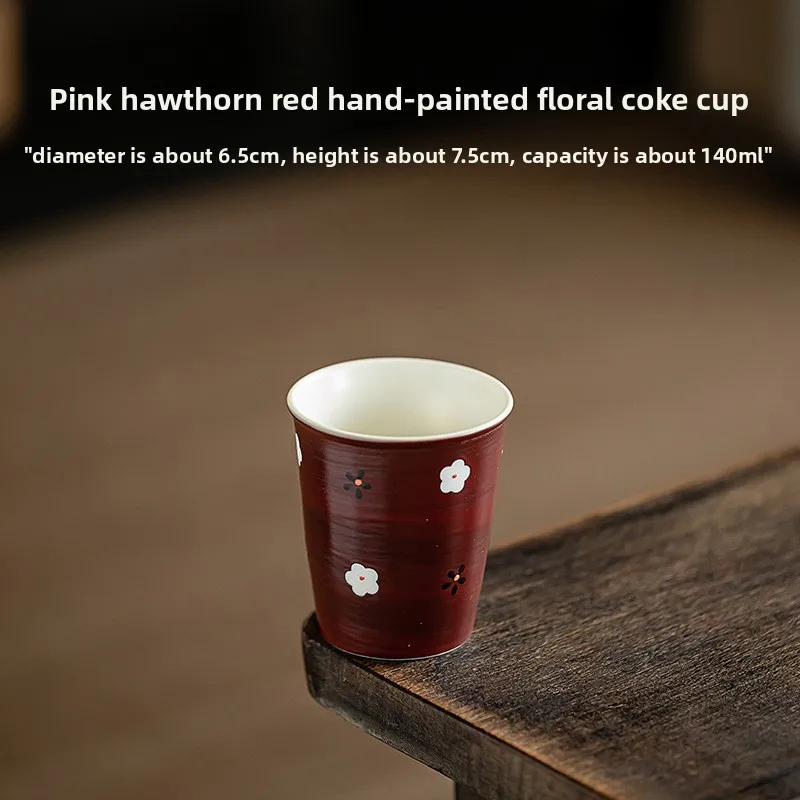 Pink hawthorn red hand-painted plum blossom double porcelain set, retro small capacity tea cup, household tea set