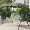 3-Seat Outdoor Patio Swing W/ Canopy & Cushion, Beige & Green 2