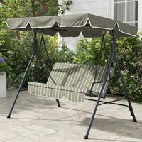 3-Seat Outdoor Patio Swing W/ Canopy & Cushion, Beige & Green 2