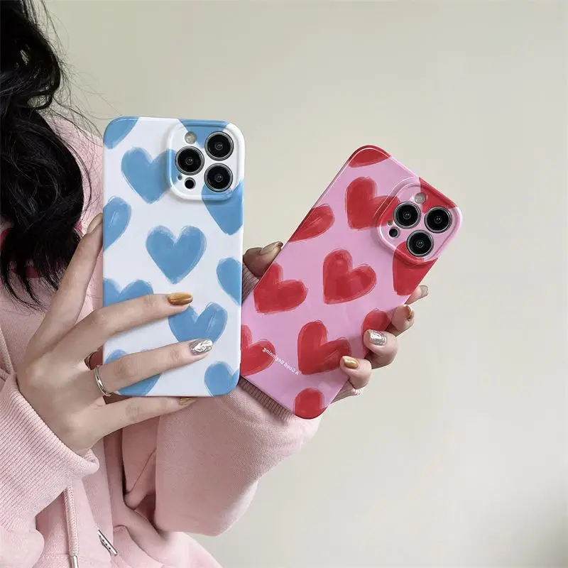 Glossy Hard Acrylic Love Heart Luxury Phone Case