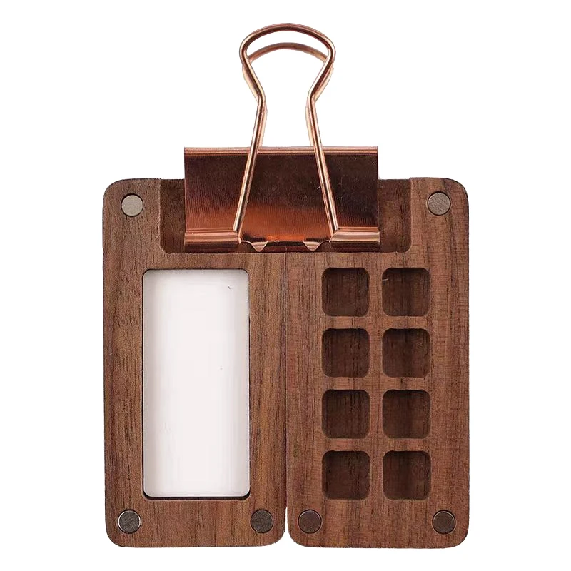 Paint Organizer Plastic Paint Palette Portable Empty Box Mini Black Walnut Paint Box Travel Wooden Handmade 8 Grid 0.5ml Watercolor Paint Palette Oil Paints Tray