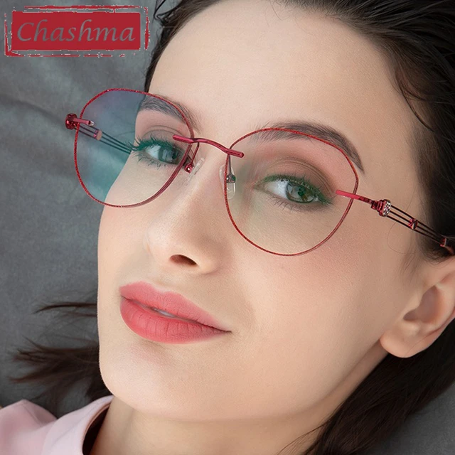 Chashma de titânio moda feminina óculos cinza lente vermelha