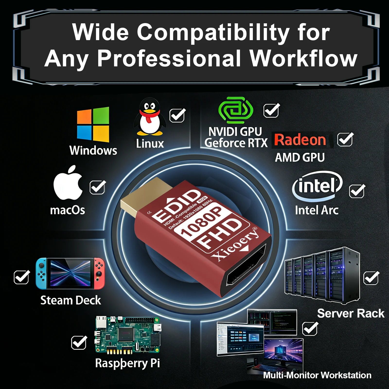 Advanced HDMI EDID Emulator 1920×1080 60Hz - Wide-Resolution Display Adapter for Remote Desktop and Multi-Monitor Solutions