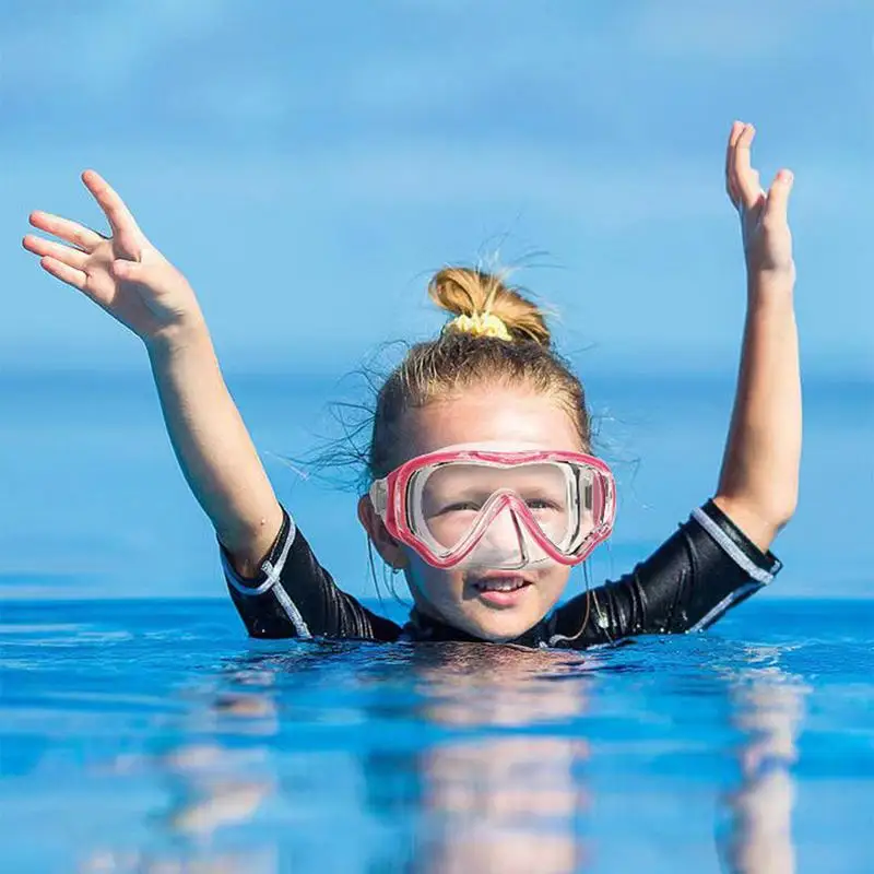 Kids Swim Goggles Snorkel Goggles Wide Vision Snorkel Diving Glasses Anti-Fog Goggles with Nose Cover No-Leak Swimming Goggles 4