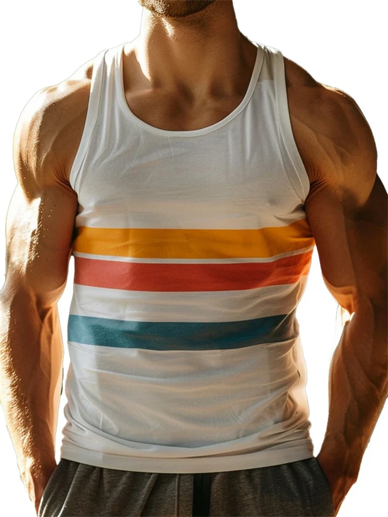 Camiseta De Tirantes Para Hombre, Chaleco A Rayas - Estilo Retro, Deportiva, Para Gimnasio Y Ocio