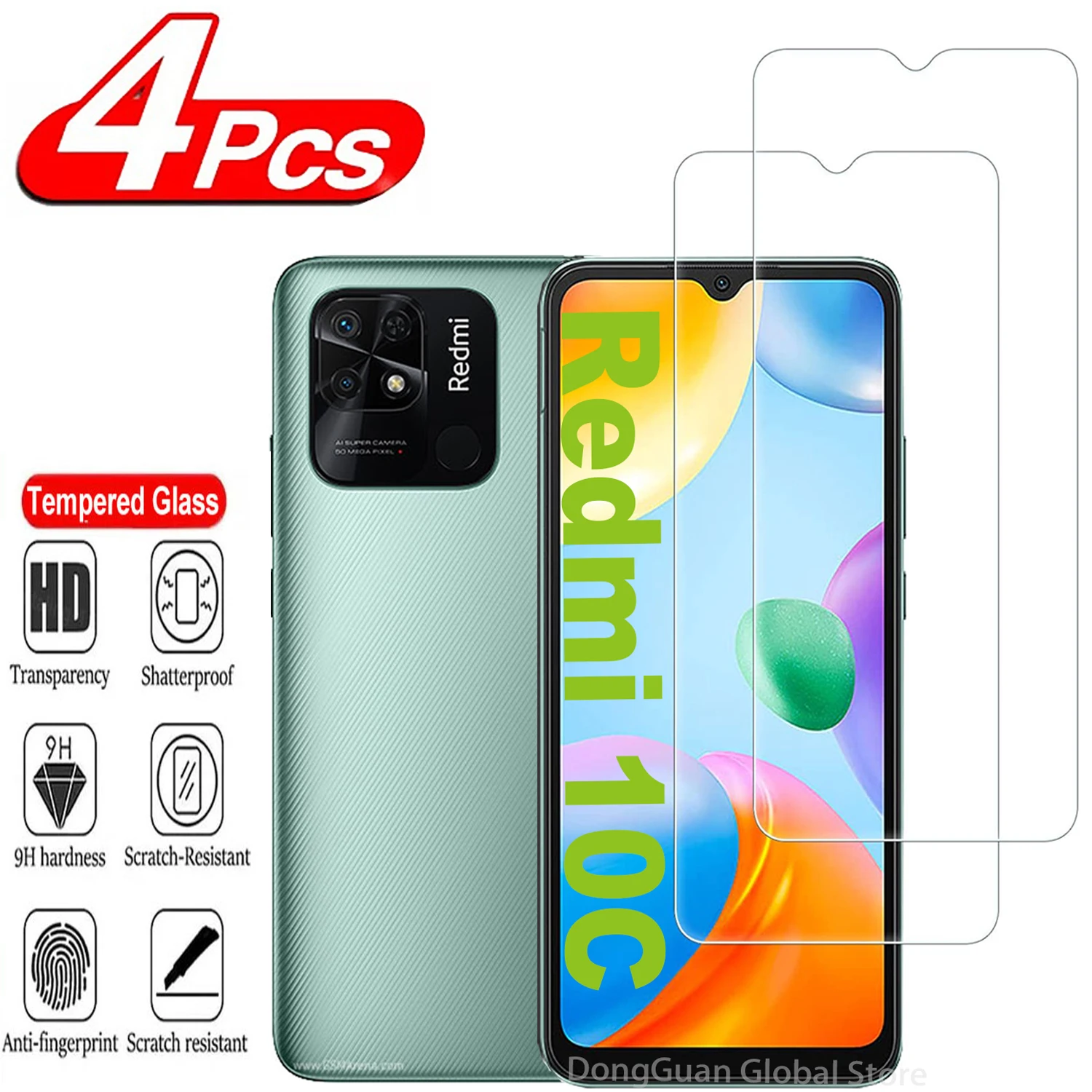 

9H Screen Protector Glass For Xiaomi Redmi 10C 2/4Pcs HD Tempered Glass Film