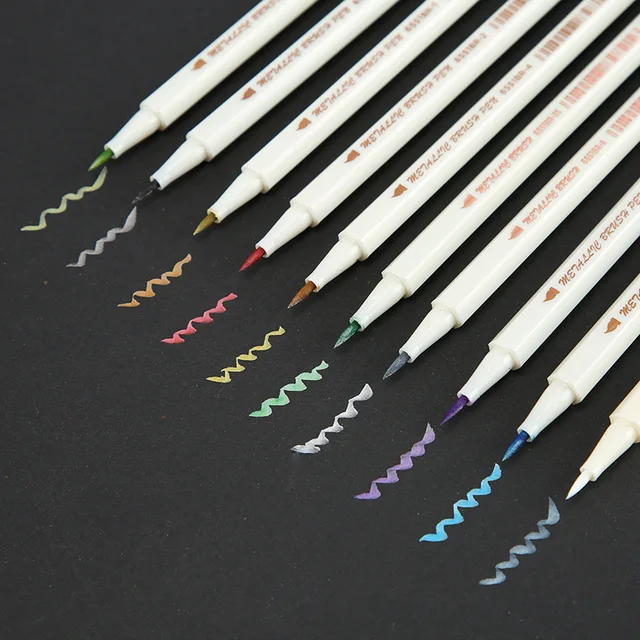 6-12Pcs/Box Drawing Painting Marker Pens Metallic Color Pens for Black Paper Art Supplies Marker Pen Stationery Material Escolar 10pcs soft head