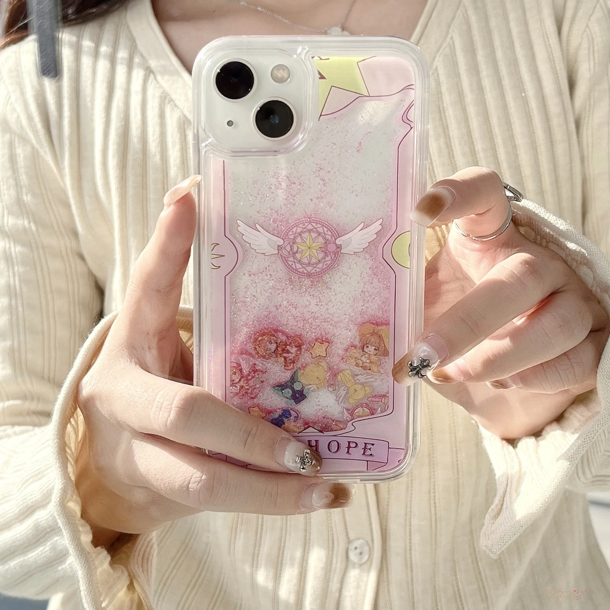 Kawaii Anime Sakura iPhone 6 pro Max Case Glitter Dust iPhone 4 Acrylic Protective Cover Transparent Cute Cartoon Design