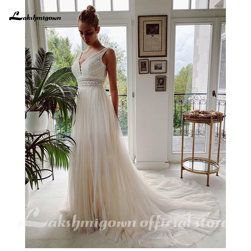 Civil Boheme Beach V neck Wedding Dresses Lace Bridal Gowns tulle A-Line Wedding gown Robe De Mariee abito da sposa 20 S8a89b0889a8c4ba6ad040ee933a0ce53G