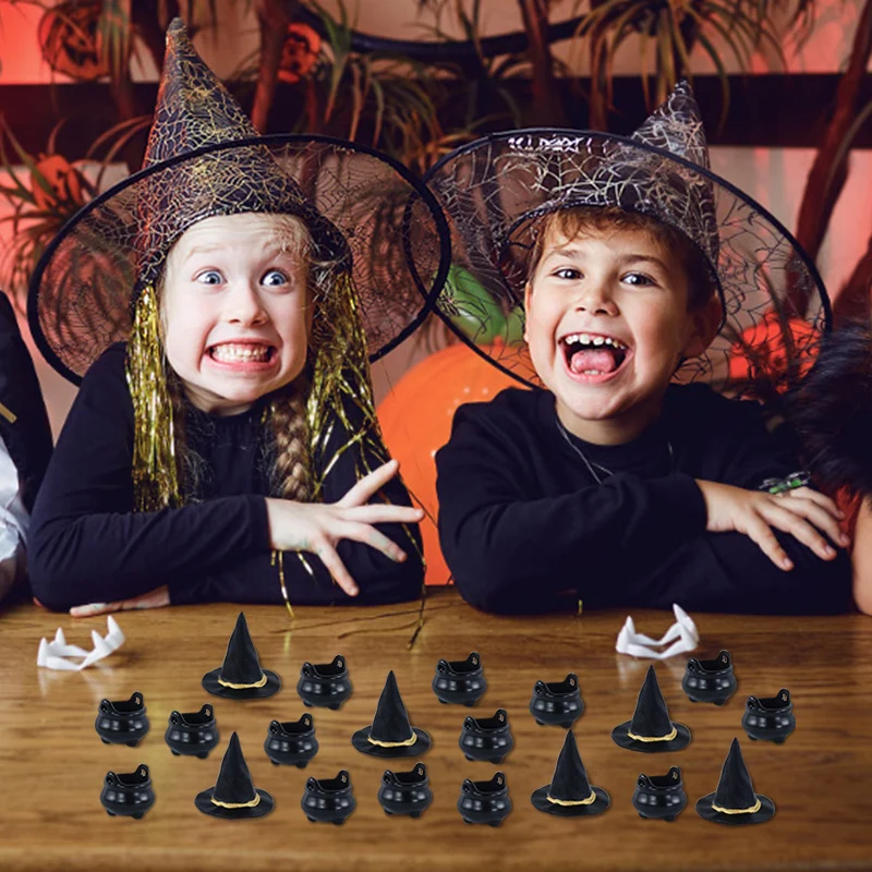10 Stück Halloween Mini Hexen hut Kessel Töpfe niedlichen Harz DIY Handwerk Zubehör schwarz Zauberer Kappe Halloween Party Home Tisch dekoration – Detail 14