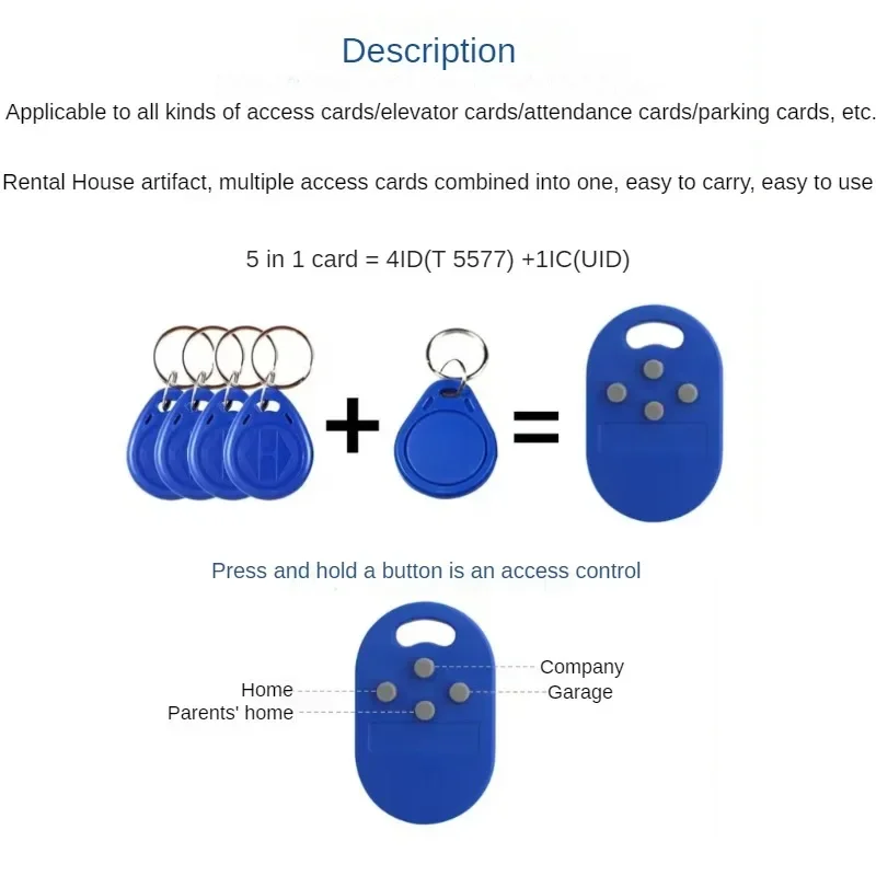 Rfid Keyfobs Rfid Tag Rfid Cards 1pcs/Lot RFID Multiple Key Fob 5 in 1 125khz T5577 EM ID Card Writable IC 13.56 Mhz 1k S50 UID Changeable Key Fob Tag ID+IC