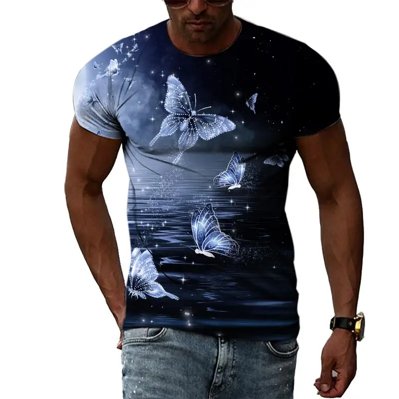 

Summer Fashion Insect Butterfly Graphic T-shirts For Men Casual 3D Print Tees Harajuku Personality Round Neck Short Sleeve Tops